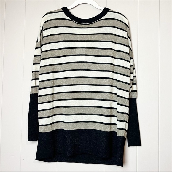 Chaser NWT Lurex Stripe Sweater Medium black gold metallic V neck lightweight - Picture 5 of 11